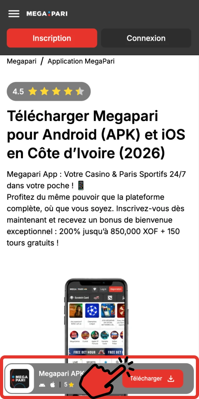 Télécharger l’APK MegaPari.