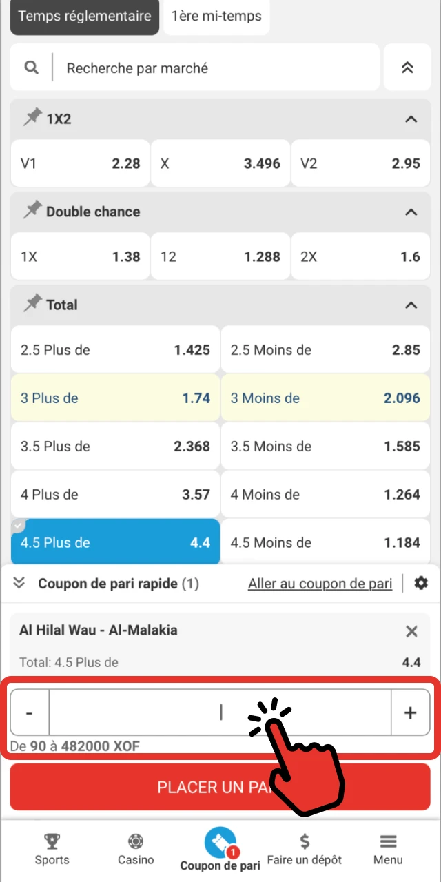 Entrez la mise et validez le coupon.