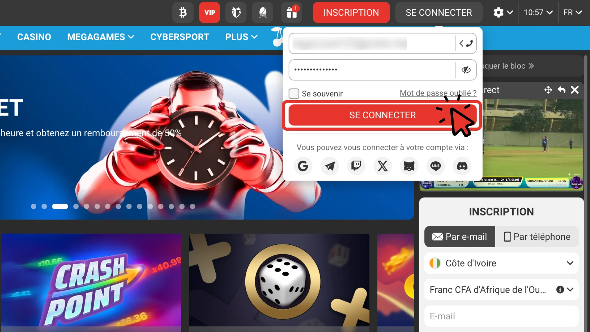 Valide — option 2FA si activée.